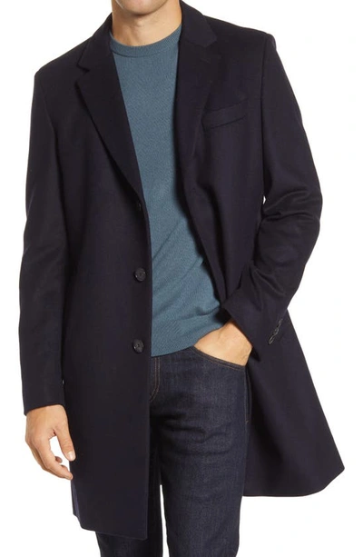 Hugo Boss Nye Wool & Cashmere Overcoat In Dark Blue