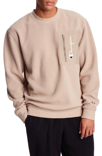 Champion High Pile Fleece Crewneck Sweatshirt In Dark Khaki