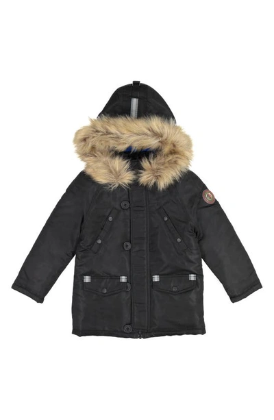 Andy & Evan Kids' Faux Fur Trim Water Resistant Parka In Black