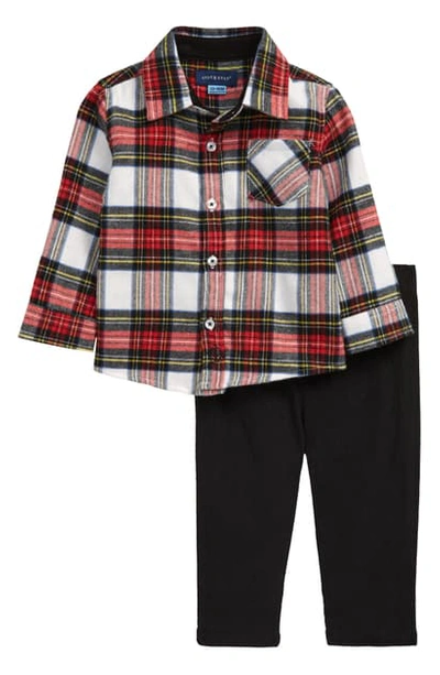 Andy & Evan Babies' Flannel Shirt & Pants Set In Beige