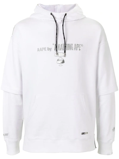 Aape By A Bathing Ape Layered Logo Print Hoodie In White