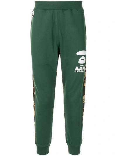 Aape By A Bathing Ape Camouflage-panel Tapered Track Pants In Green