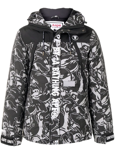 Aape By A Bathing Ape Camouflage Print Hooded Padded Jacket In Grey