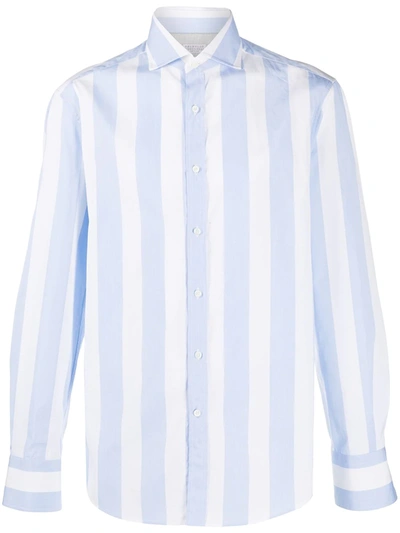 Brunello Cucinelli Striped Button-down Shirt In Blue