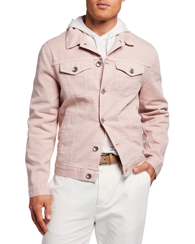 Brunello Cucinelli Men's Bull Stretch Denim Trucker Jacket In Pink