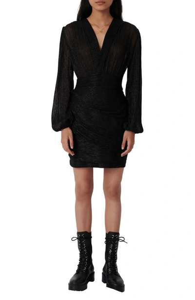 blue dress for baby girl Maje Jacquard knit short mini black dress - Black