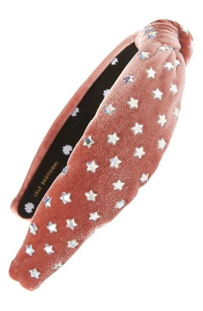 Lele Sadoughi Star-studded Velvet Knotted Headband In Mauve