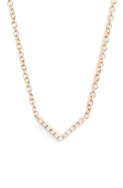 Ef Collection Mini Chevron Diamond Pendant Necklace In Rose Gold
