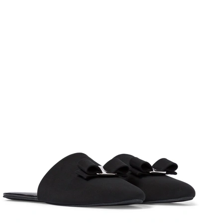 Ferragamo Vern Dream Bow-embellished Cady Slippers In Black