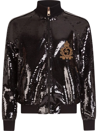 Dolce & Gabbana Sequin Bomber Jacket In Black