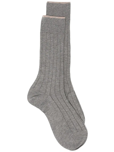 Brunello Cucinelli Ribbed-knit Ankle Socks In Grey
