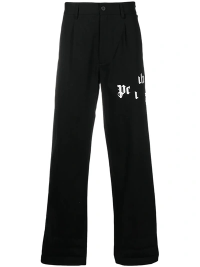 Palm Angels Logo Print Straight-leg Trousers In Black