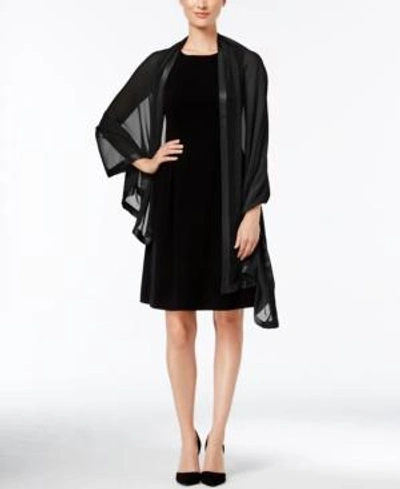 Calvin Klein Satin-trim Chiffon Evening Wrap In Black