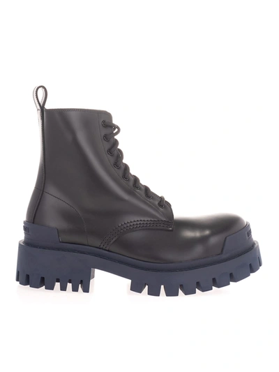 Balenciaga Tractor Boots In Black And Navy Blue