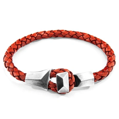 Anchor & Crew Amber Red Alderney Silver & Braided Leather Bracelet