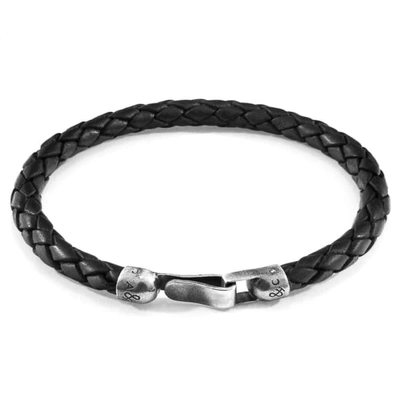 Anchor & Crew Midnight Black Skye Silver & Braided Leather Bracelet