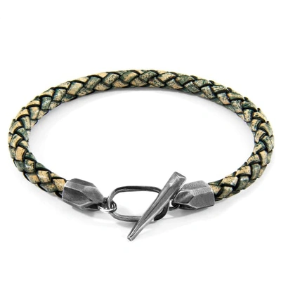 Anchor & Crew Petrol Green Jura Silver & Braided Leather Bracelet
