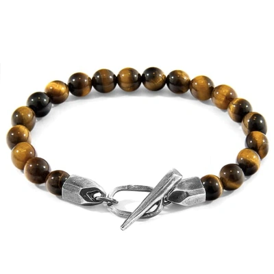 Anchor & Crew Brown Tigers Eye Tinago Silver & Stone Beaded Bracelet
