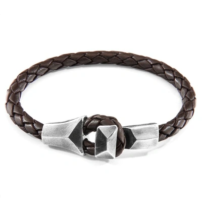 Anchor & Crew Cacao Brown Alderney Silver & Braided Leather Bracelet