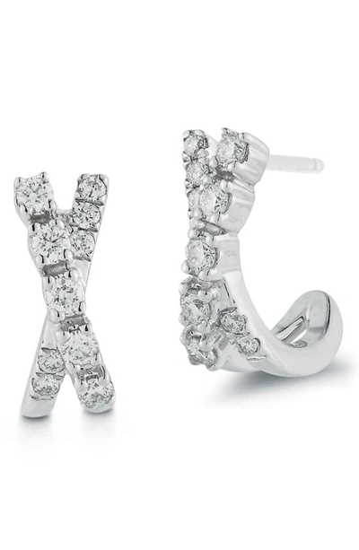 Dana Rebecca Designs Ava Bea Crossover Diamond Mini Huggie Hoop Earrings In White Gold