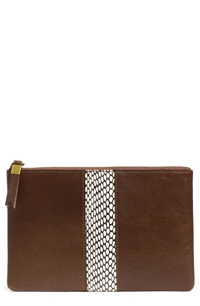 Madewell The Snake Embossed Leather Inset Edition Suede Pouch Clutch In Darkest Olive Multi