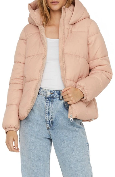 Vero Moda Upsala Hooded Puffer Jacket In Mahogany Rose