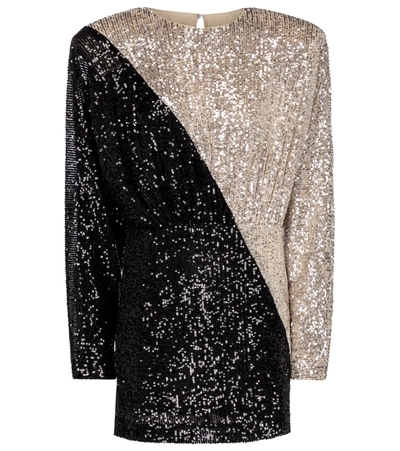 Rotate Birger Christensen Billie Gathered Two-tone Sequined Mesh Mini Dress In Silver