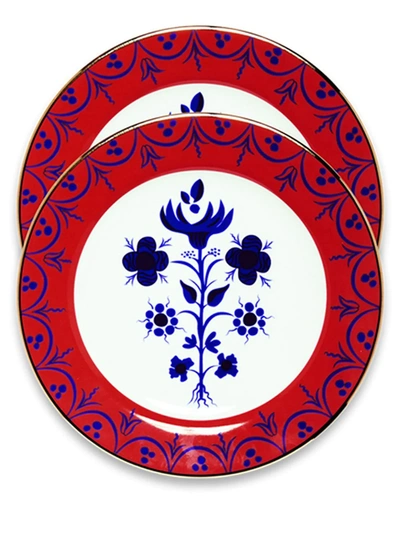 La Doublej X Von Bartha Ladine Set Of Two Dessert Plates In Red