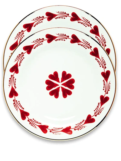 La Doublej Two Hand-painted Dessert Plates Set In White
