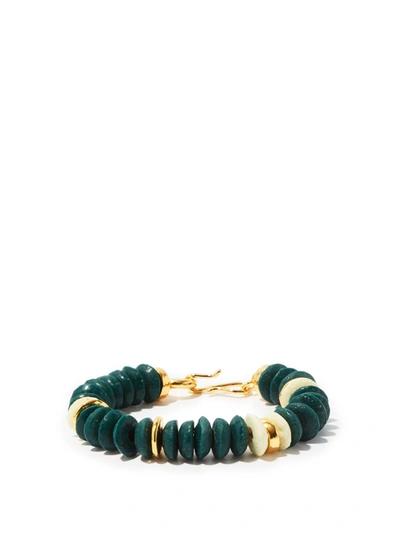 Lizzie Fortunato Candy Gold-plated And Recycled-glass Bracelet In Forest Green