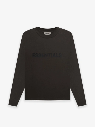 Pre-owned Fear Of God Essentials 3d Silicon Applique Boxy Long Sleeve T-shirt Weathered Black In Weathered Black/washed Black