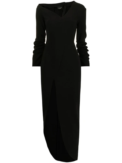 A.w.a.k.e. Off-the-shoulder Asymmetric Crepe Dress In Black