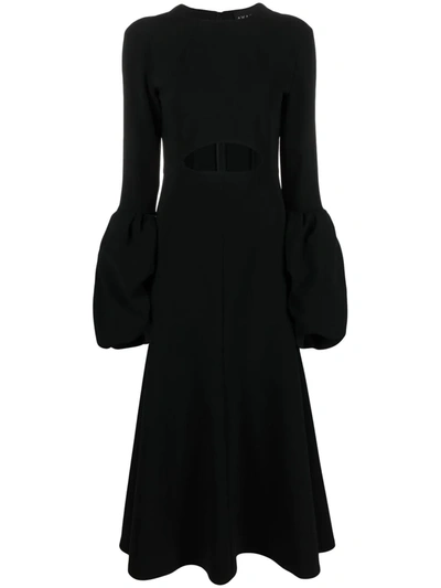 A.w.a.k.e. Leontia Puff-sleeve Cutout Midi Dress In Black