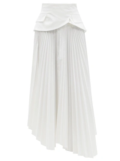 A.w.a.k.e. Basque Pleated-twill Asymmetric Midi Skirt In White