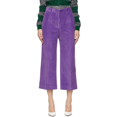 Victoria Beckham Women's Cropped Corduroy Wide-leg Trousers In Bright Purple