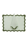 Moda Domus Scalloped Linen Placemat And Napkin Set In Green
