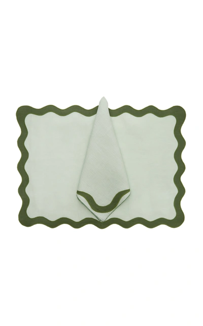 Moda Domus Scalloped Linen Placemat And Napkin Set In Green