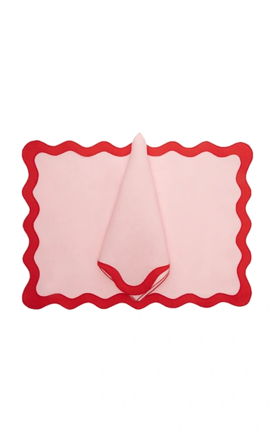 Moda Domus Scalloped Linen Placemat And Napkin Set In Green,pink
