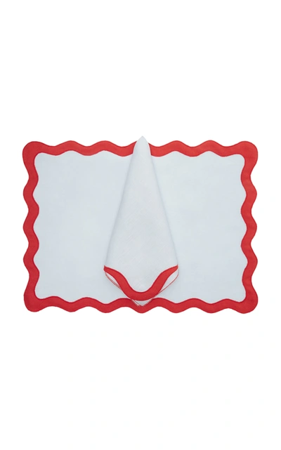 Moda Domus Scalloped Linen Placemat And Napkin Set In Green,pink