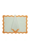 Moda Domus Scalloped Linen Placemat And Napkin Set In Green,pink