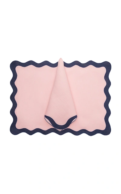 Moda Domus Scalloped Linen Placemat And Napkin Set In Green,pink