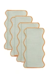Moda Domus Set-of-four Scalloped Linen Cocktail Napkins In Green,pink