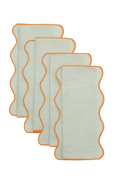 Moda Domus Set-of-four Scalloped Linen Cocktail Napkins In Green,pink