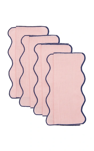 Moda Domus Set-of-four Scalloped Linen Cocktail Napkins In Green,pink