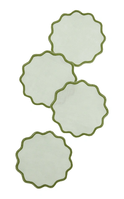 Moda Domus Set-of-four Scalloped Linen Coasters In Green,pink