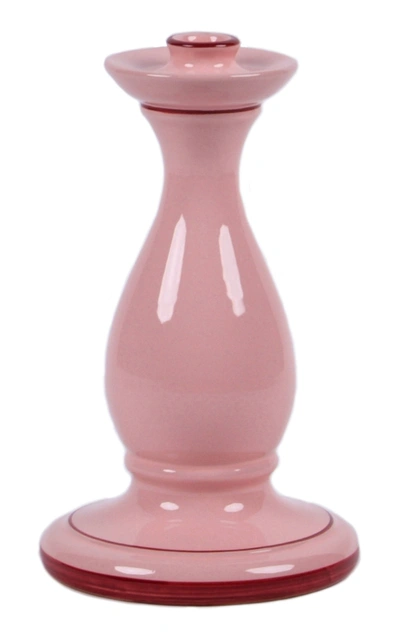 Moda Domus ; Set-of-two Hand-painted Large Ceramic Candlesticks In Navy,pink
