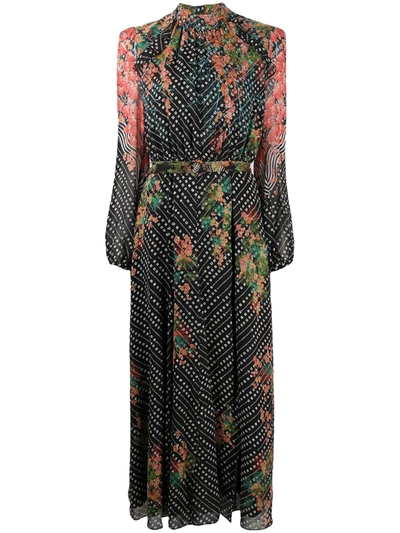 Saloni Jacqui-b Belted Printed Silk-georgette Midi Dress In Floral |  ModeSens