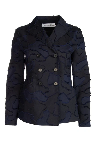 Dior Camouflage Double Breasted Jacket In Blue