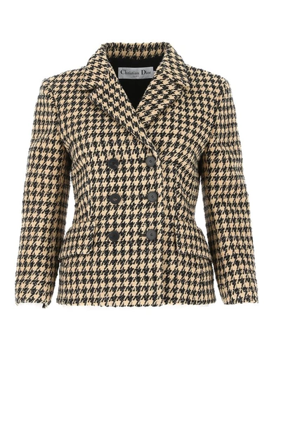 Dior Houndstooth Double Breasted Jacket In Beige