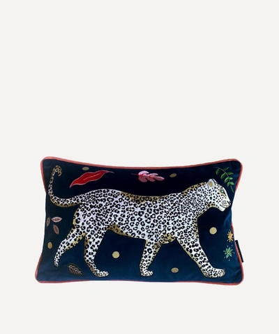 Karen Mabon Snow Leopard Velvet Bolster Cushion In Multicoloured